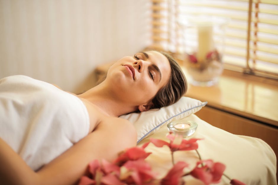 relaxed woman with closed eyes enjoying peaceful moment after eye massage routine